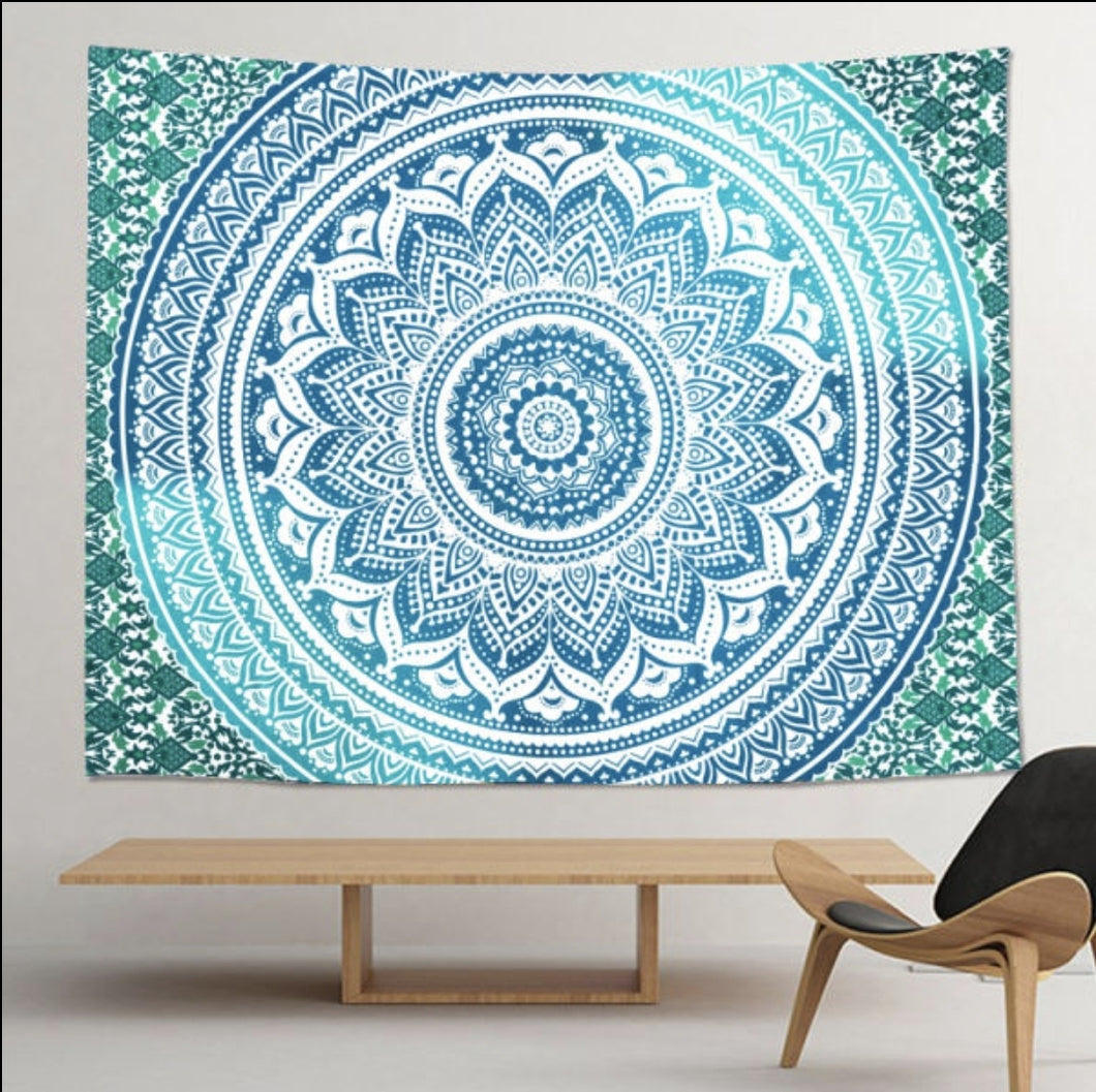 Green and Blue Mandala Tapestry